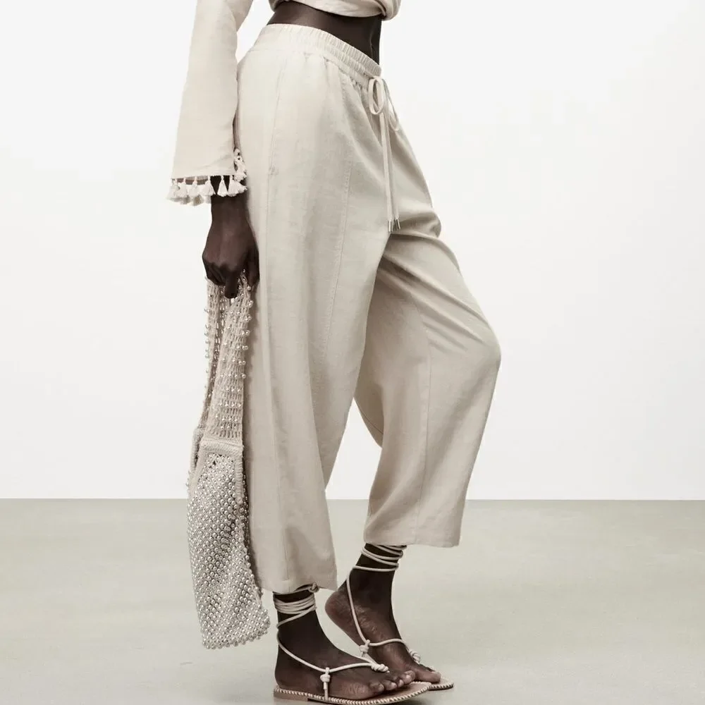 Zara Linen Blend Pants New Sand